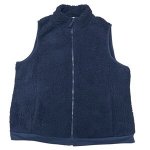 Women’s 1X (16W-18W) Sherpa Fleece Zip Up Vest Navy Blue